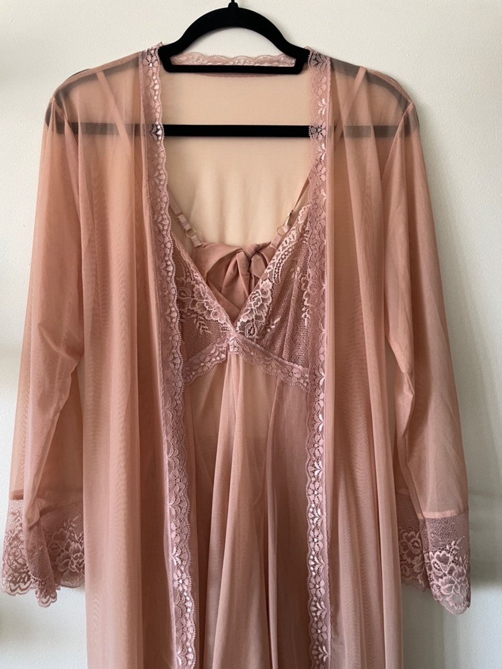 Blush Pink|Lace Trim Robe and Nightgown Set|Large- Runs Medium/Large|NWOT - Picture 2 of 8